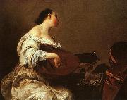 Giuseppe Maria Crespi Frau spielt Laute painting